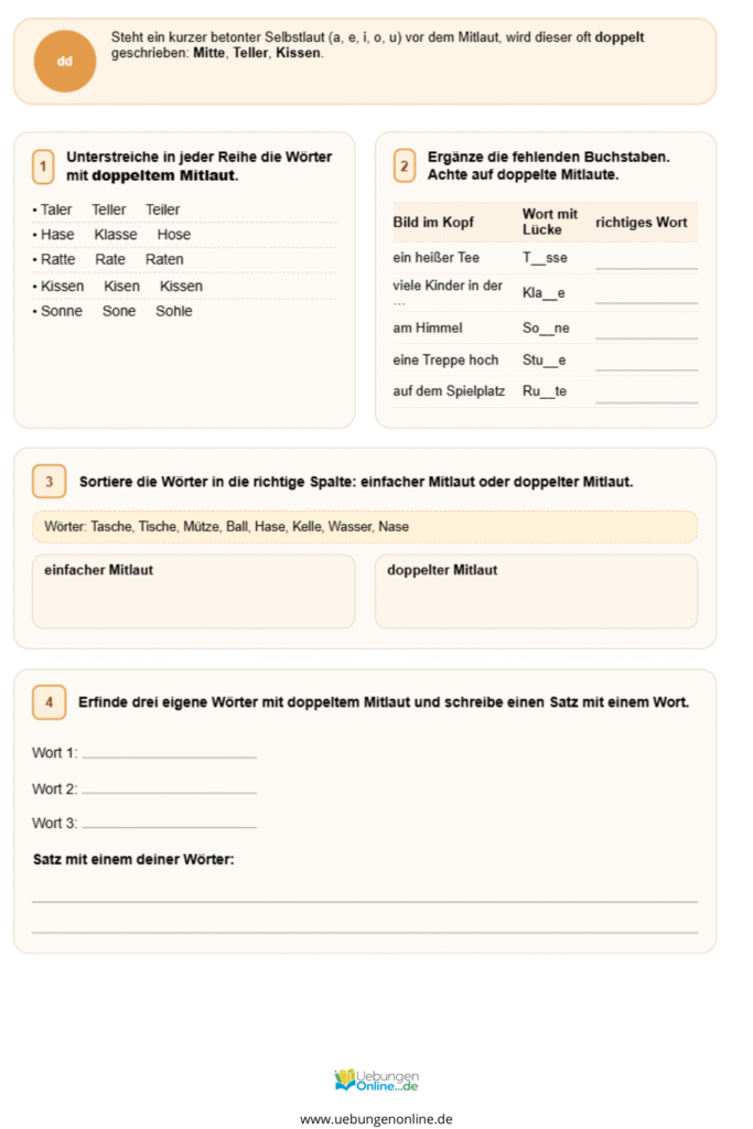 doppelkonsonanten übungen klasse 4