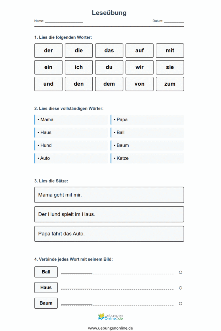 1 Klasse lesen lernen – Übungen & Arbeitsblätter