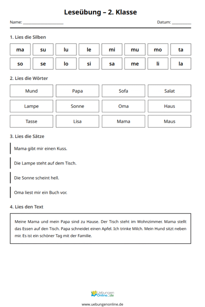 lesen lernen 2. klasse übungen