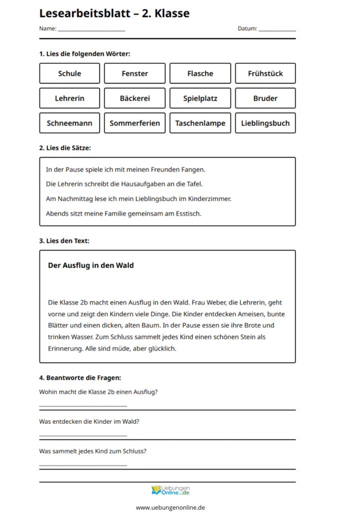 lesen lernen klasse 2