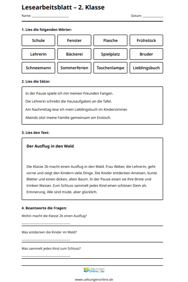 2 Klasse lesen lernen – Übungen & Arbeitsblätter