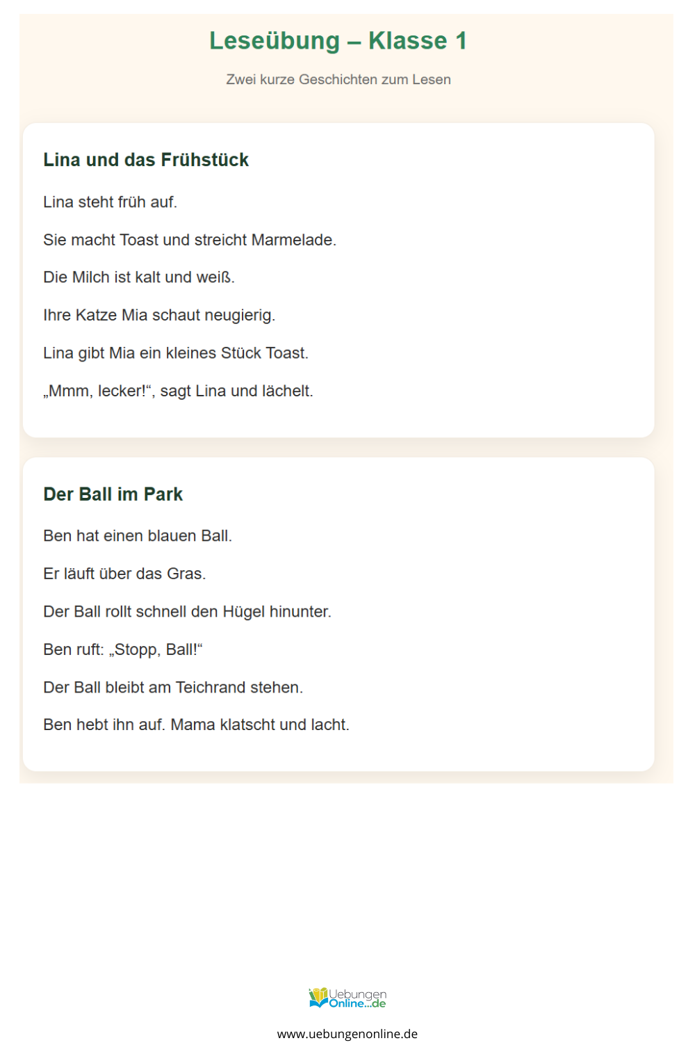 Leseübung Klasse 2 – Übungen & Arbeitsblätter