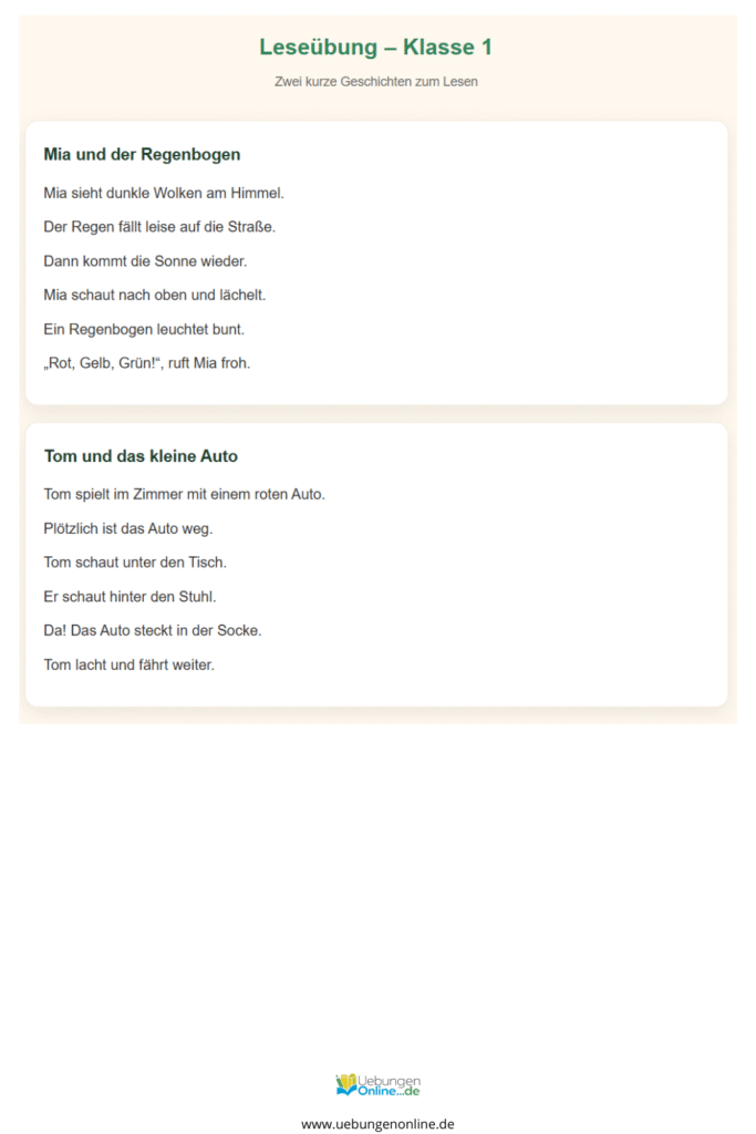 leseübungen 1. klasse pdf kostenlos