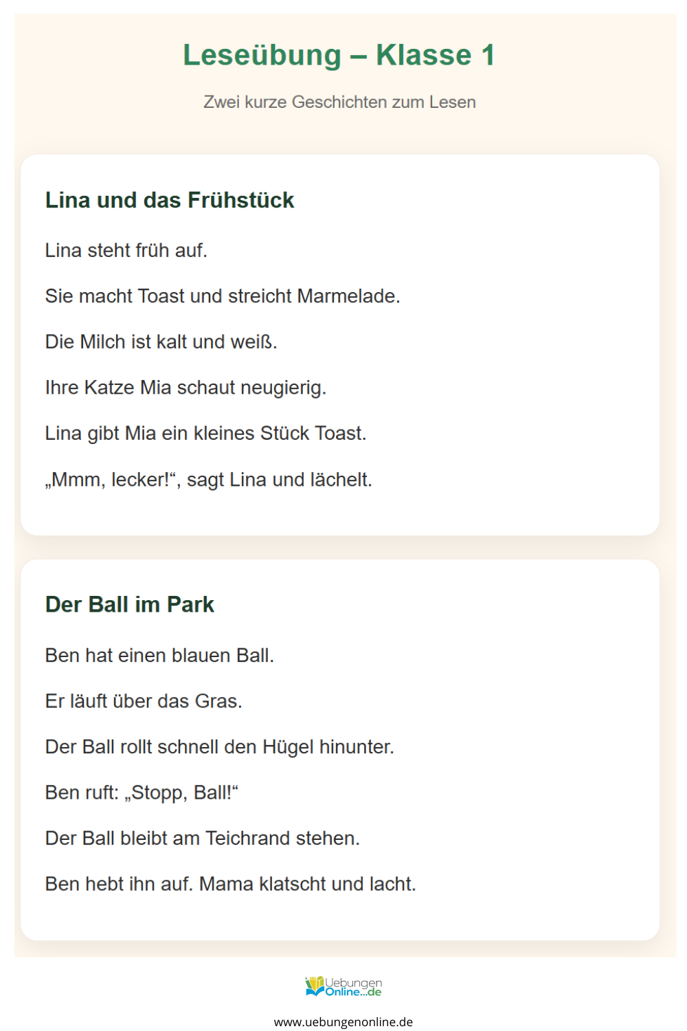 Leseübungen Klasse 1 – Übungen & Arbeitsblätter