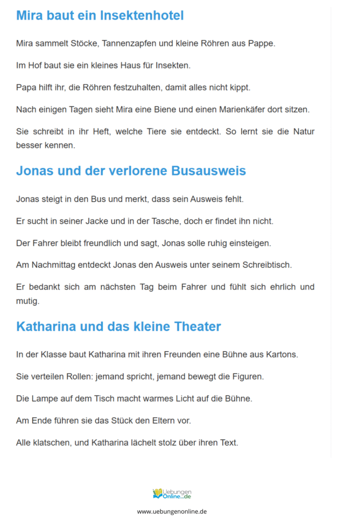 leseübungen klasse 2