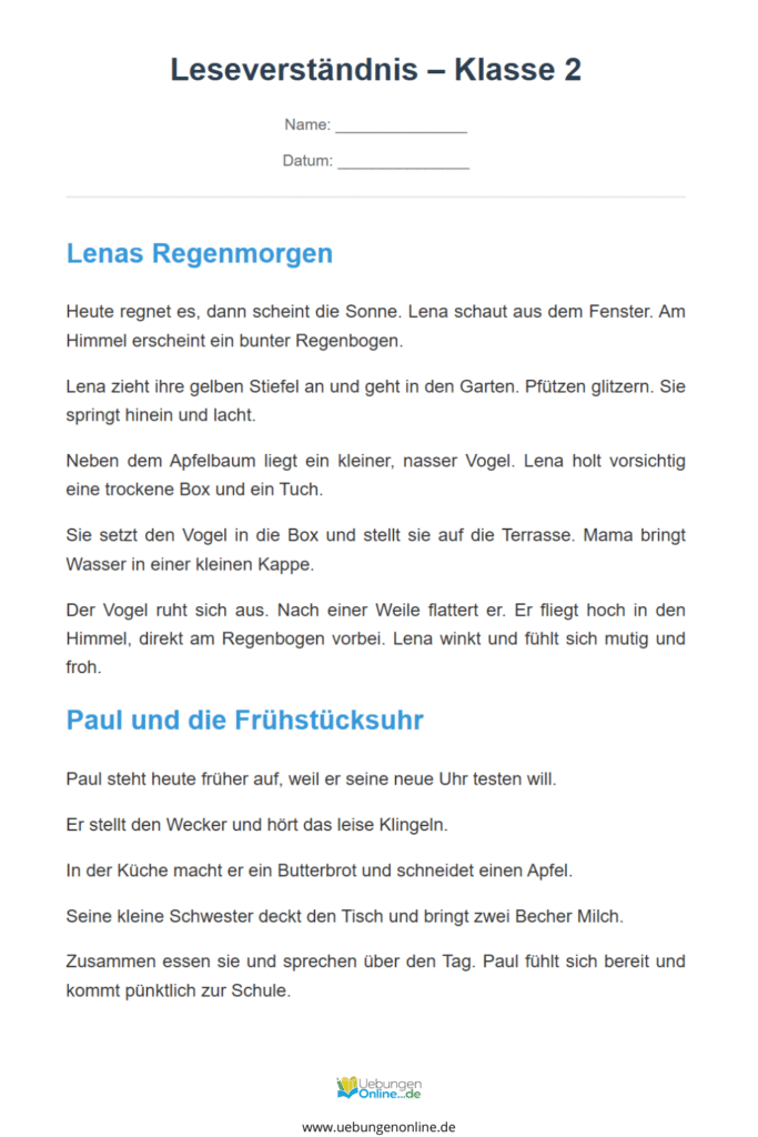 leseübungen klasse 2 pdf