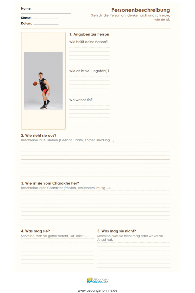 personenbeschreibung 3. klasse satzanfänge