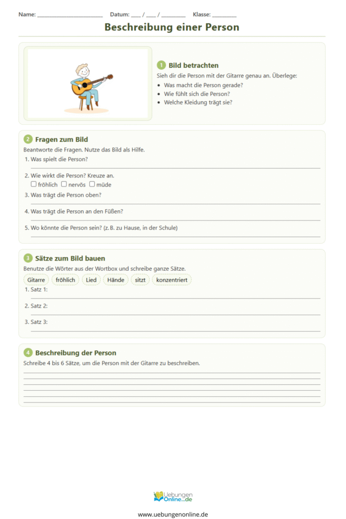 personenbeschreibung 4 klasse satzanfänge