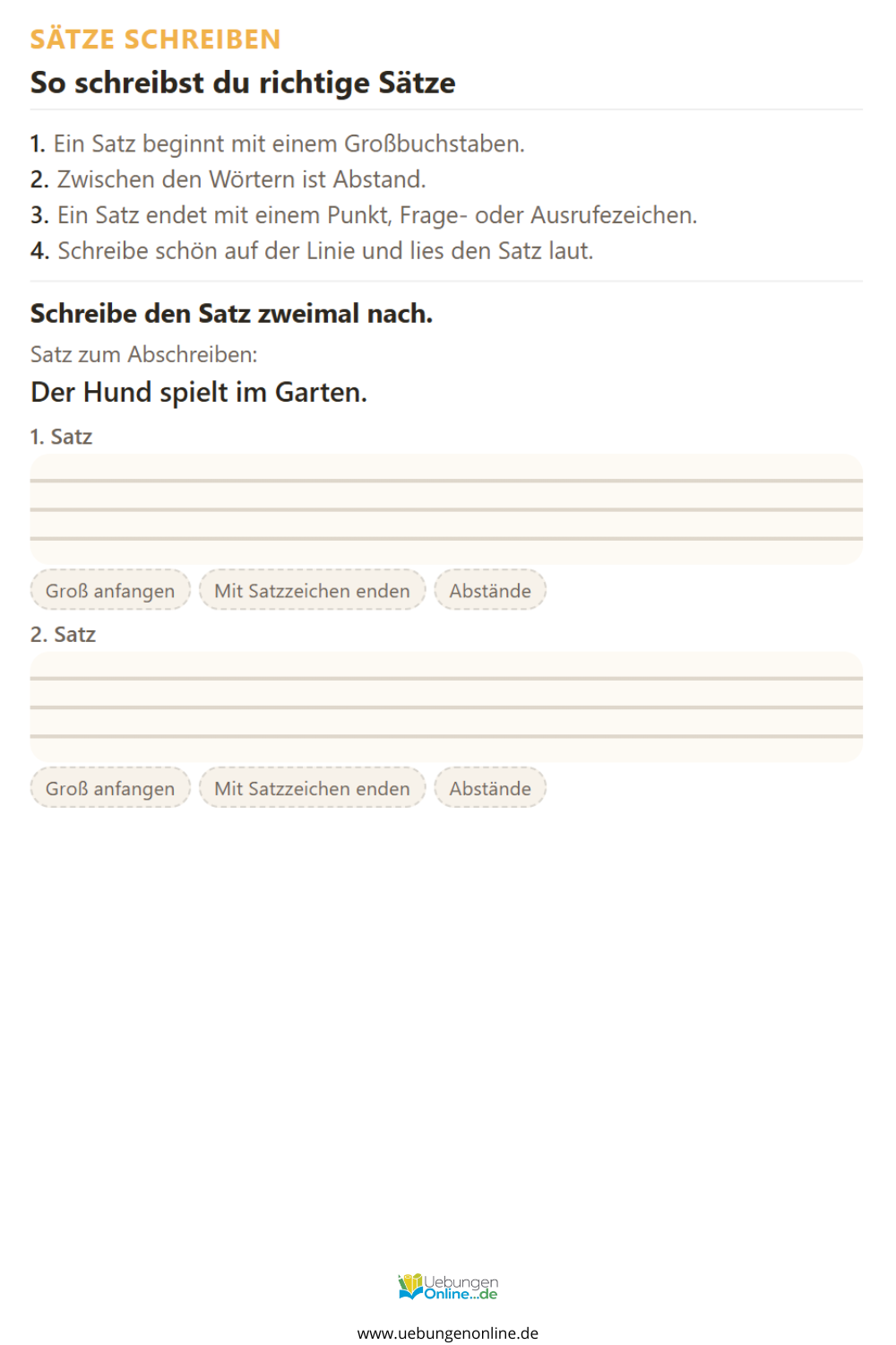 Sätze schreiben 2. Klasse – Übungen & Arbeitsblätter