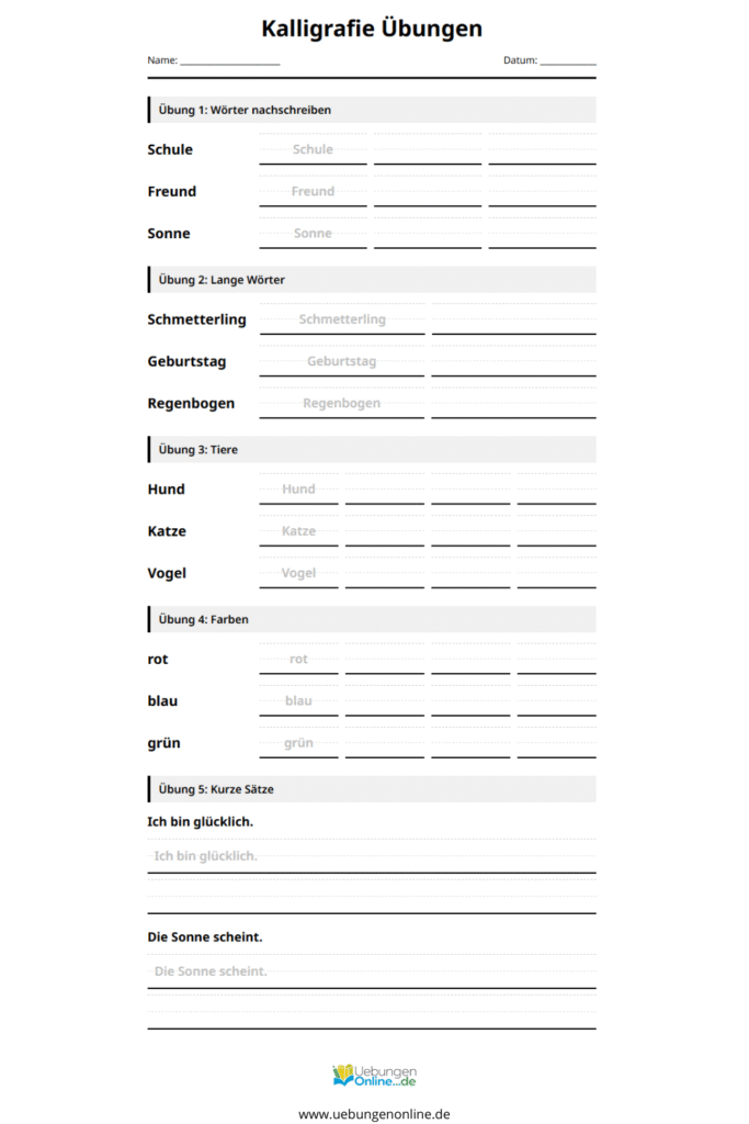 schreibübungen 1. klasse zum ausdrucken