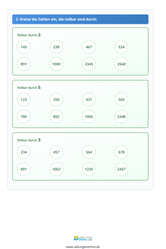 teilbarkeitsregeln 4 klasse