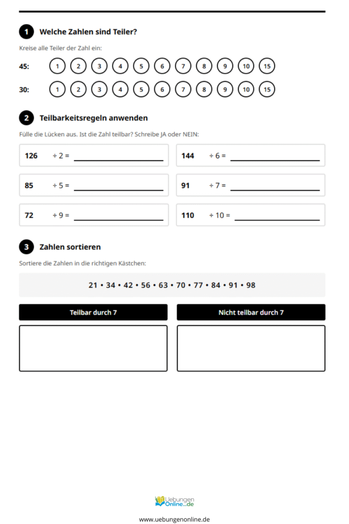 teilbarkeitsregeln klasse 4